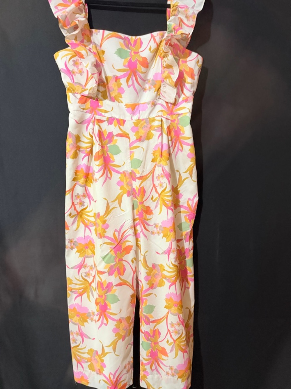 Taylor Floral Ruffle-Strap Jumpsuit in White, Pink & Yellow